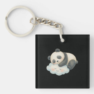 Süßer schlafender Panda auf Wolken-Wasserfarbe Schlüsselanhänger