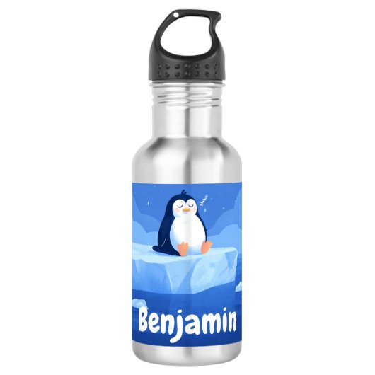 Süßer schlafender Pinguin, personalisierte Wasserf Edelstahlflasche (Vorderseite)