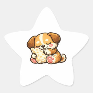 Süßer schlafender Welpe mit Kissen Stern-Aufkleber