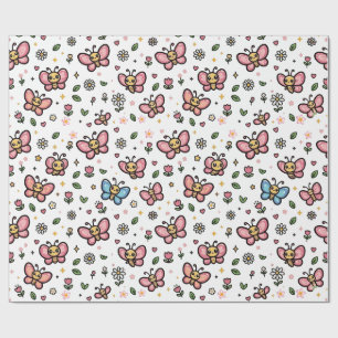Süßer Schmetterling Florales Nahtloses Kawaii Must Geschenkpapier
