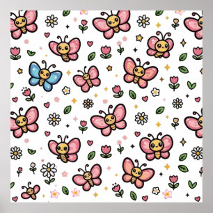 Süßer Schmetterling Florales Nahtloses Kawaii Must Poster