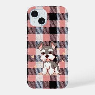 Süßer Schnauzer-Hund Rosa Karo iPhone 15 Hülle