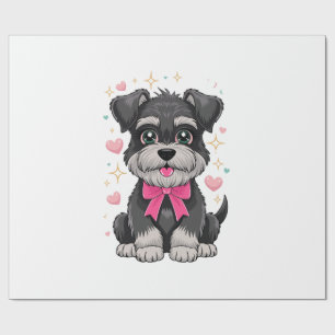 Süßer Schnauzer mit rosa Schleife umgeben von Herz Geschenkpapier