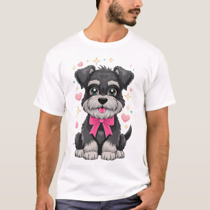 Süßer Schnauzer mit rosa Schleife umgeben von Herz T-Shirt