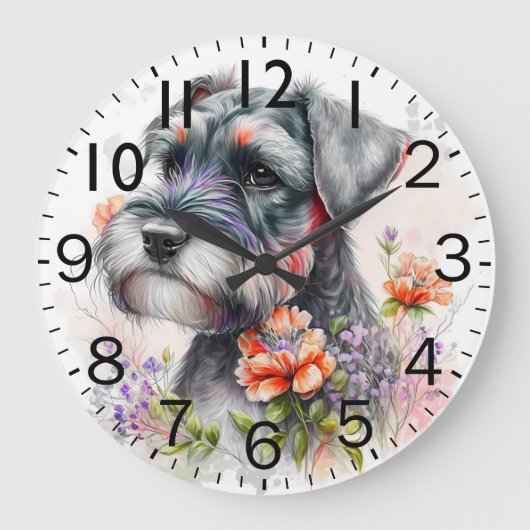 Süßer Schnauzer-Welpe Große Wanduhr (Vorderseite)