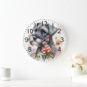 Süßer Schnauzer-Welpe Große Wanduhr (Zuhause)