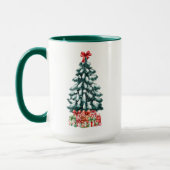 Süßer Schneebedeckter Weihnachtsbaum Grün Tasse (Links)