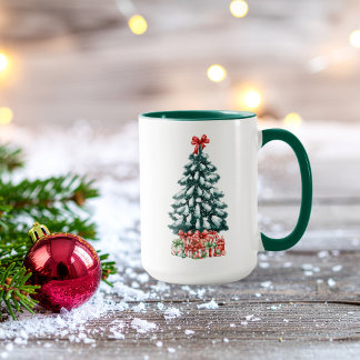 Süßer Schneebedeckter Weihnachtsbaum Grün Tasse