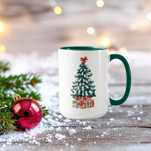 Süßer Schneebedeckter Weihnachtsbaum Grün Tasse