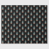 Süßer Schneebedeckter Weihnachtsbaum Schwarz Geschenkpapier (Flach)
