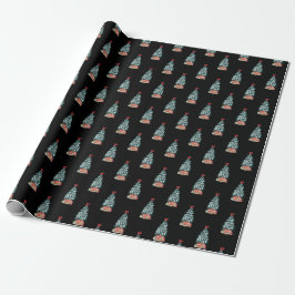 Süßer Schneebedeckter Weihnachtsbaum Schwarz Geschenkpapier