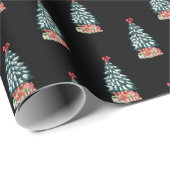 Süßer Schneebedeckter Weihnachtsbaum Schwarz Geschenkpapier (Rolleneckpunkt)