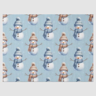 Süßer Schneemann Blaue Schnee Hintergrund Weihnach Seidenpapier
