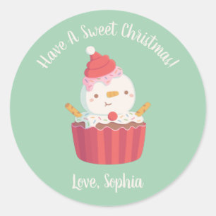 Süßer Schneemann-Cupcake, süßes Weihnachten Runder Aufkleber