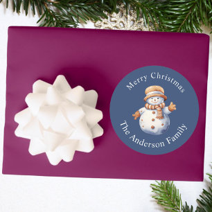Süßer Schneemann, Eleganter Frohe Weihnachten Aufk Runder Aufkleber