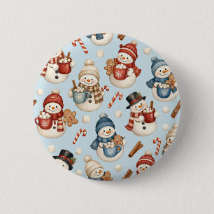 Süßer Schneemann Heiße Schokolade Winter Wasserfar Button