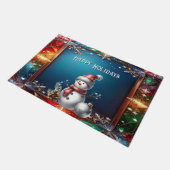 Süßer Schneemann in Buntglasrahmen Fußmatte (Schrägansicht)