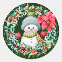 Süßer Schneemann-Kranz-Aufkleber