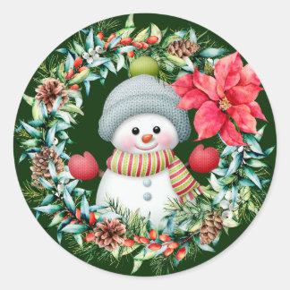 Süßer Schneemann-Kranz-Aufkleber Runder Aufkleber
