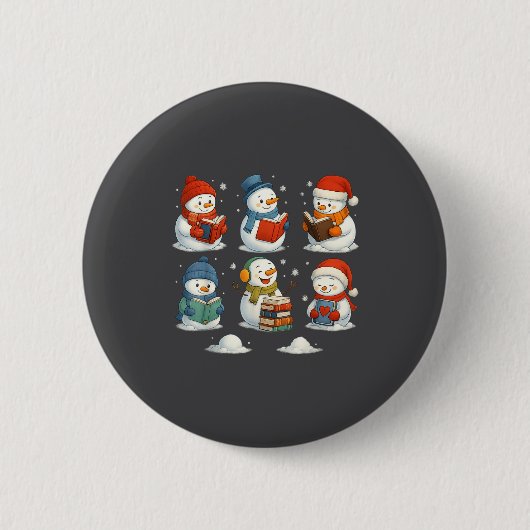 Süßer Schneemann liest Bücher Weihnachten Winter B Button (Vorderseite)