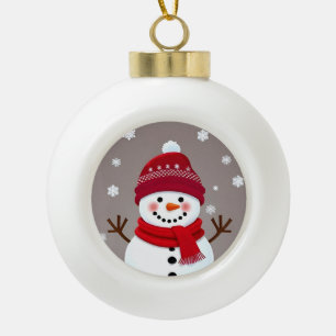 Süßer Schneemann mit rotem Schal Keramik Kugel-Ornament