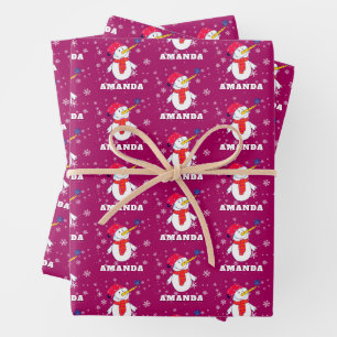 Süßer Schneemann mit Schneeflocken Kinder Weihnach Geschenkpapier Set