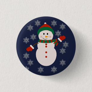 Süßer Schneemann mit silbernen Schneeflocken Weihn Button