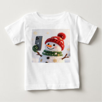 Süßer Schneemann mit Telefon Weihnachtsdesign Baby T-shirt