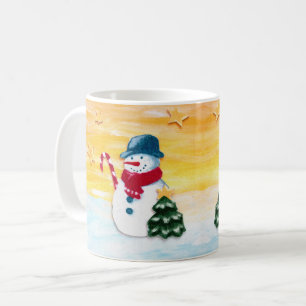 Süßer Schneemann mit Weihnachtsbaum-Sternen Kinder Kaffeetasse