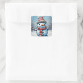 Süßer Schneemann  Quadratischer Aufkleber (Tasche)