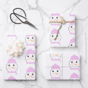 Süßer Schneemann Rosa Weihnachtsfeier Geschenkpapier Set
