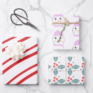 Süßer Schneemann Rosa Weihnachtsmix Geschenkpapier Set