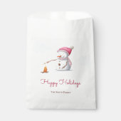 Süßer Schneemann röstet Marshmallows Geschenktütchen (Vorderseite)