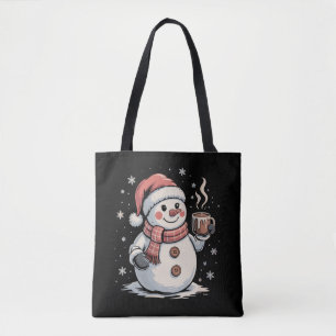 Süßer Schneemann trinkt Kaffee Winter Schneeflocke Tasche