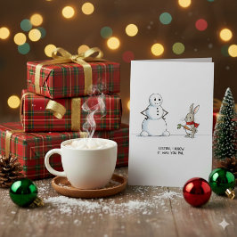 Süßer Schneemann und Weihnachtskarte mit Kaninchen Feiertagskarte