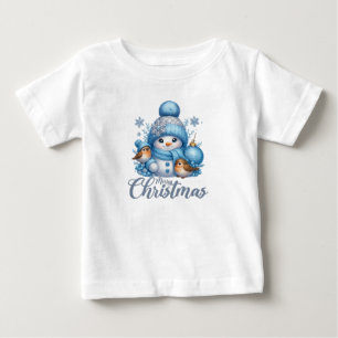 Süßer Schneemann und Wintervögel Weihnachten Baby T-shirt