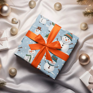 Süßer Schneemann Weihnachten Blaues Muster Feierta Geschenkpapier