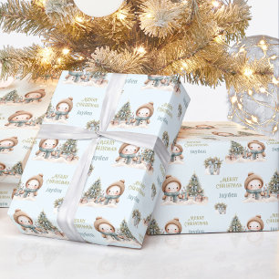 Süßer Schneemann Weihnachten Vintage Blau Jungen N Geschenkpapier