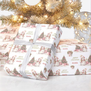 Süßer Schneemann Weihnachten Vintage Mädchen Name Geschenkpapier