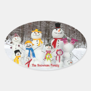 Süßer Schneemann-Weihnachtsaufkleber mit Familienn Ovaler Aufkleber