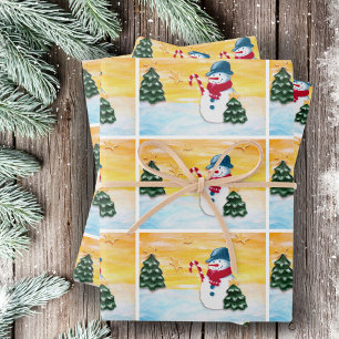Süßer Schneemann Weihnachtsbaum Winter Muster Kind Geschenkpapier Set