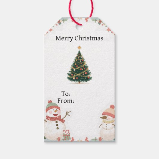 Süßer Schneemann-Weihnachtsgeschenkanhänger mit Ba Geschenkanhänger (Vorderseite)
