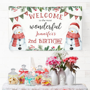 Süßer Schneemann Winter Weihnachten 2. Geburtstags Banner