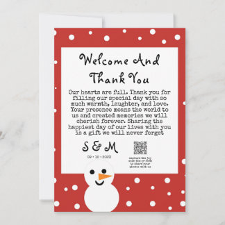 Süßer Schneemann Winterhochzeit Danke QR-Code Kart Mitteilungskarte