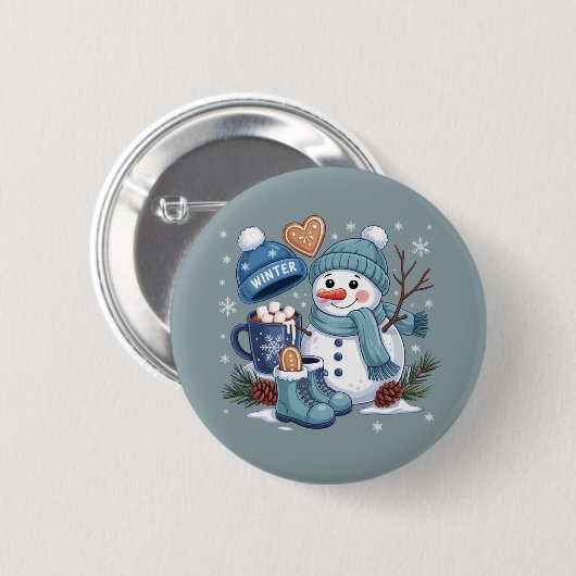 Süßer Schneemann Winterstimmung Weihnachten Button (Vorne & Hinten)