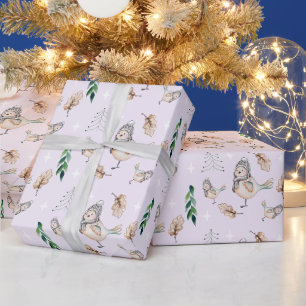 Süßer Schneesperling Aquarell Handgemalt Geschenkpapier