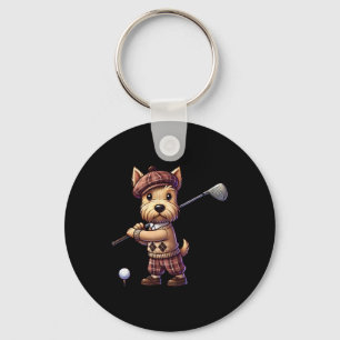 Süßer Schottischer Terrier spielt Golf Golfer Golf Schlüsselanhänger