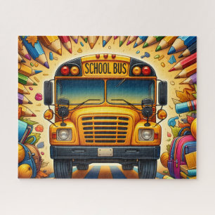 Süßer Schulbus mit Bleistiften Puzzle