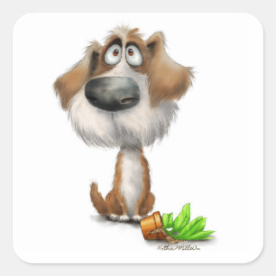 Süßer schuldbewusster zotteliger Hund Cartoon Quadratischer Aufkleber