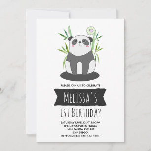 Süßer Schwarz-Weiß-Panda in Bambus zum Geburtstag Einladung